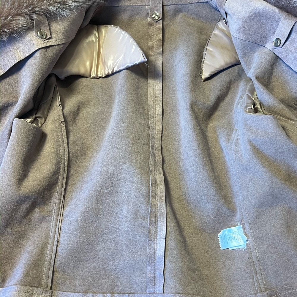 Saks Fifth Avenue Taupe Suede Blazer with Fur Collar - Picture 13 of 13